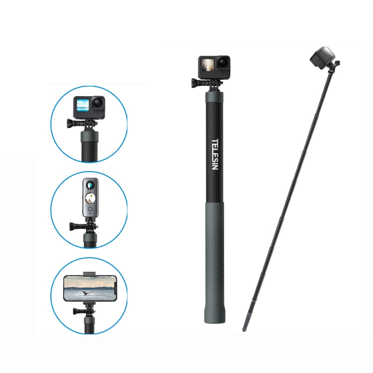 TELESIN 3M Carbon Fiber Selfie Stick Monopod for Action Camera with Extensive Reach