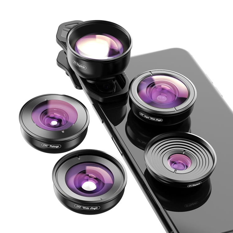 APEXEL 5 in 1 Wide Angle Macro Fisheye HD Mobile Phone Lens Kit