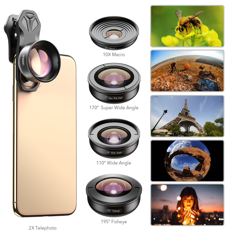 APEXEL 5 in 1 Wide Angle Macro Fisheye HD Mobile Phone Lens Kit