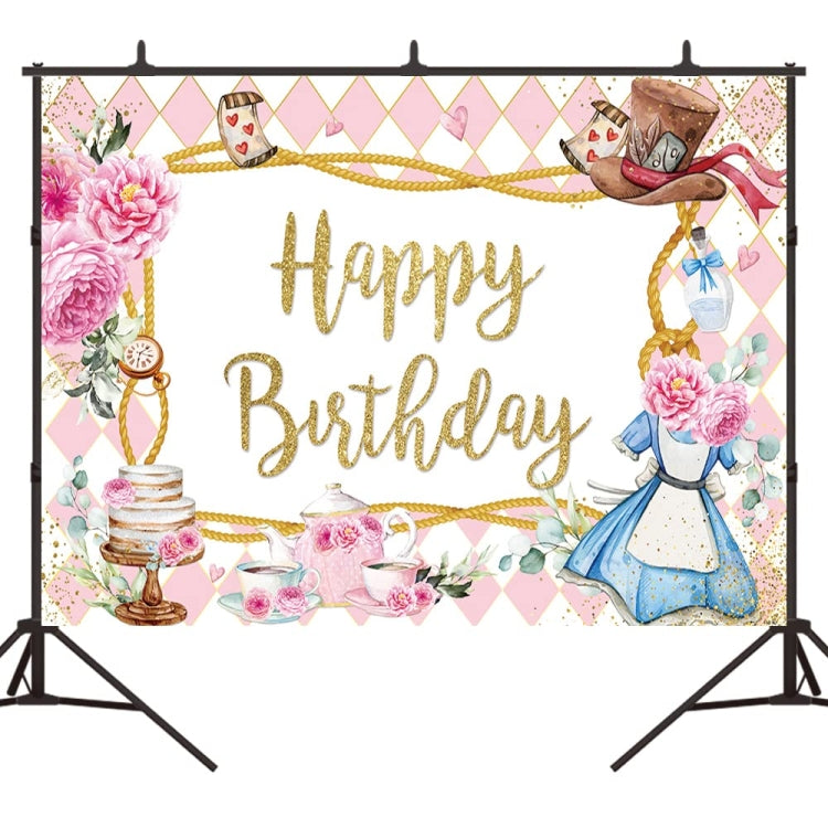Pink Flowers Cake Cartoon Birthday Background Cloth - 150 x 100cm