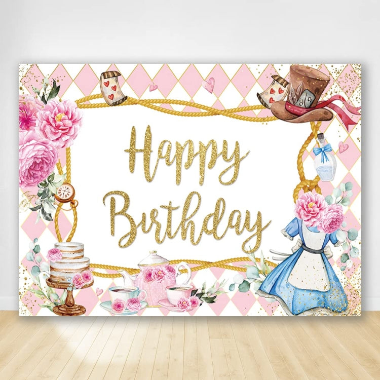 Pink Flowers Cake Birthday Background Cloth