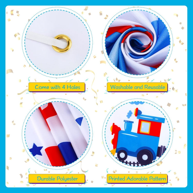 Train Cartoon Children Birthday Background Cloth 180x110cm for Decoration