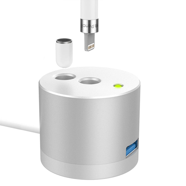Apple Pencil 1 USB Charging Adapter with LED Indicator, Silver Aluminum Alloy Base