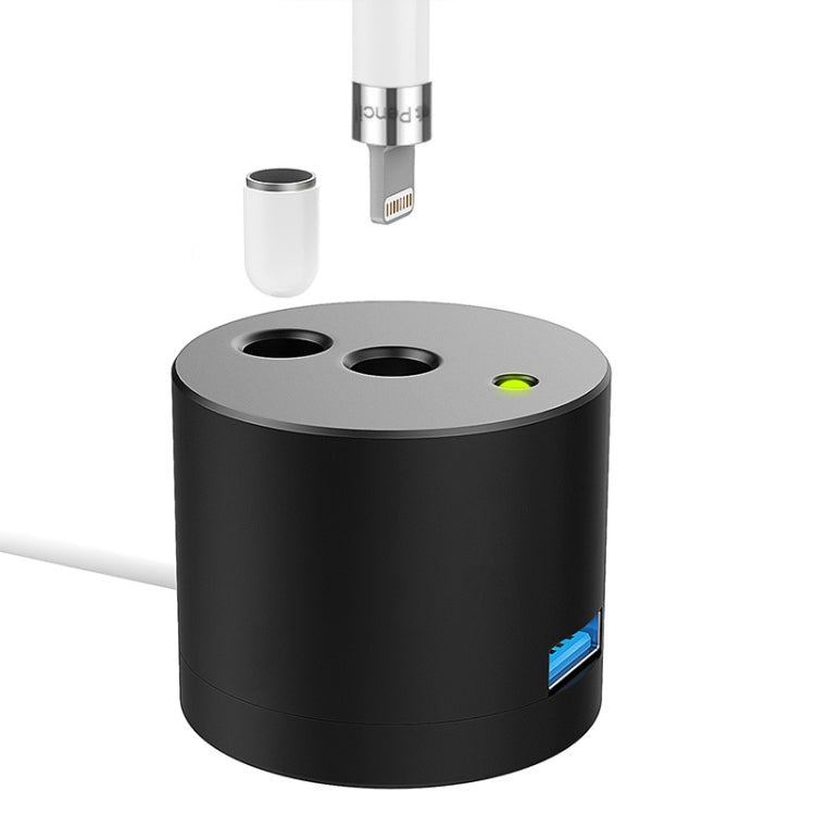 USB Charging Adapter for Apple Pencil 1 with Black Metal Base and LED Indicator