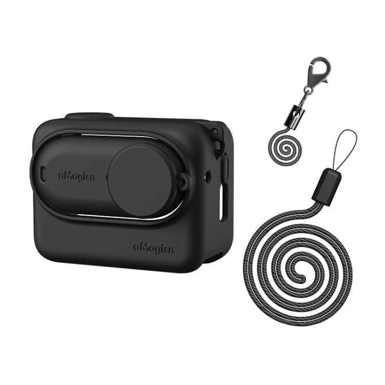 AMagisn Silicone Protective Case with Lanyard for Insta360 GO 3 (Black)