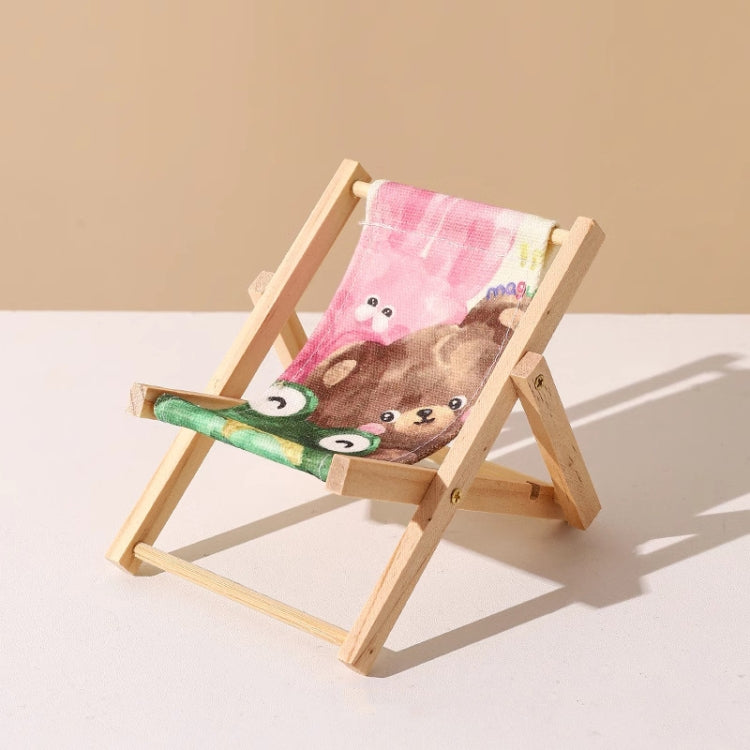 Bear Design Wooden Craft Mini Beach Chair Phone Holder