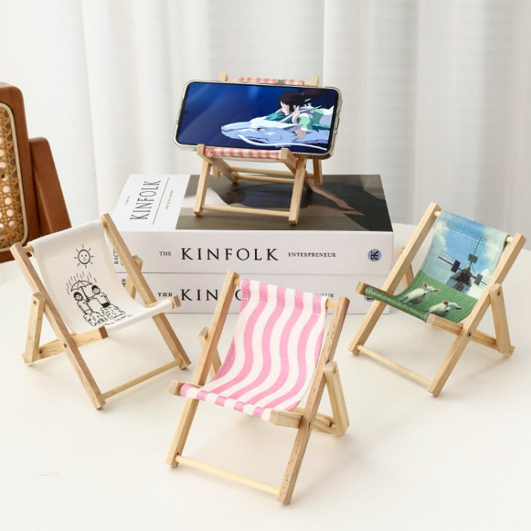 Bear Design Wooden Craft Mini Beach Chair Phone Holder
