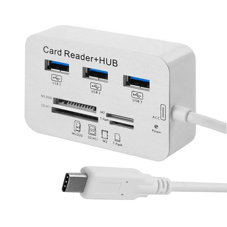 USB 3.1 Type-C Combo 3-Port HUB with Card Reader and LED Indication (Silver)