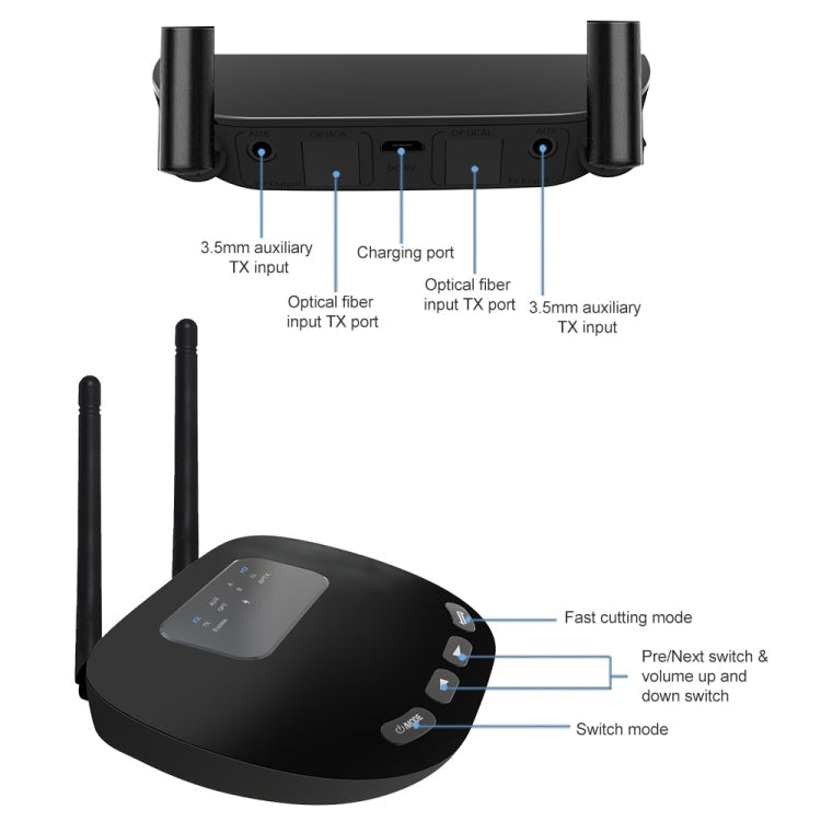 B28 2 in 1 Dual Antenna Style Bluetooth 5.0 Audio Adapter Transmitter Receiver