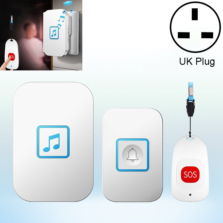 CACAZI C86 Wireless SOS Pager Doorbell with Remote Call Bell and UK Plug (White)
