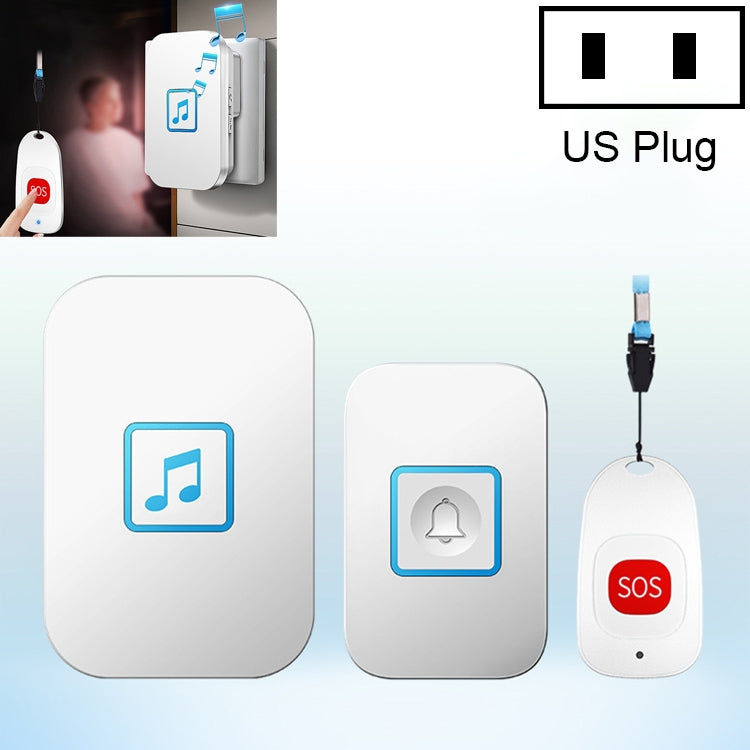 CACAZI C86 Wireless SOS Pager Doorbell with Remote Call Button, US Plug (White)