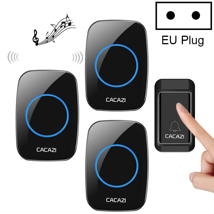 CACAZI A10G Self-Powered Wireless Doorbell with Three Receivers, EU Plug, Black