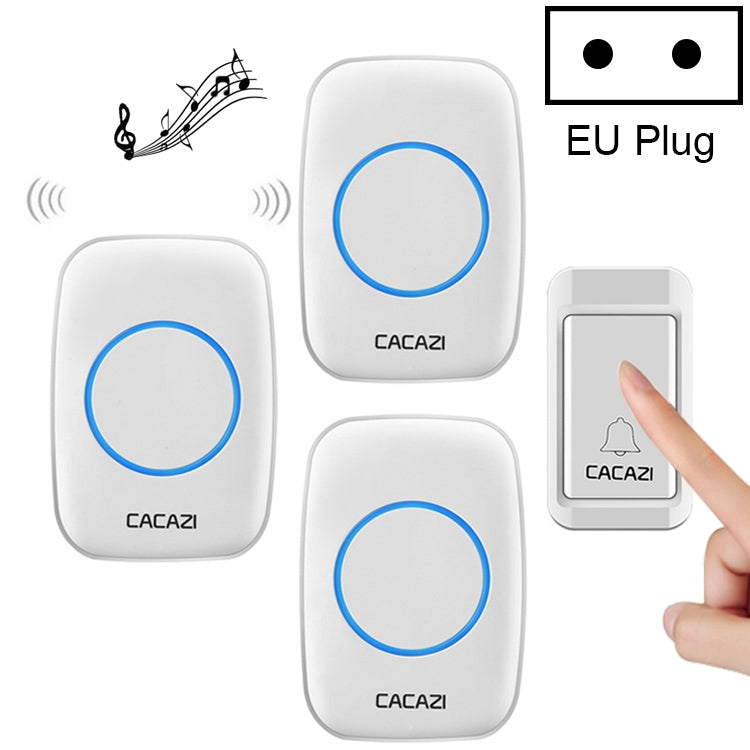 Self-Powered Wireless Home Cordless Bell with Three Receivers, EU Plug (White)