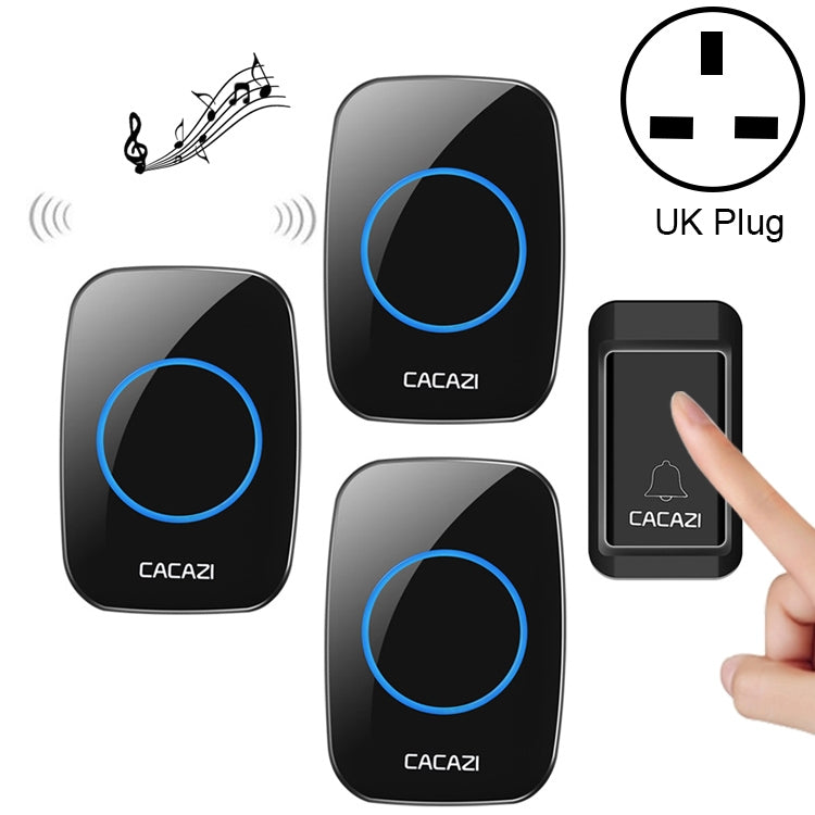 CACAZI A10G Self-Powered Wireless Cordless Doorbell with Three Receivers and UK Plug