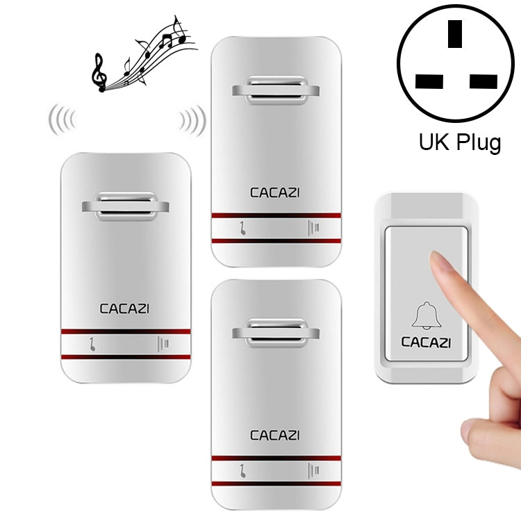 CACAZI V027G Self-Powered Wireless Doorbell with Three Receivers and UK Plug