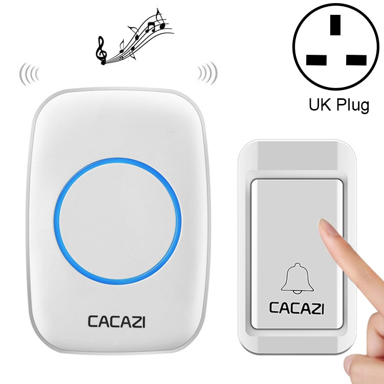 CACAZI A10G Self-Powered Wireless Cordless Doorbell with One Button and One Receiver, UK Plug (White)