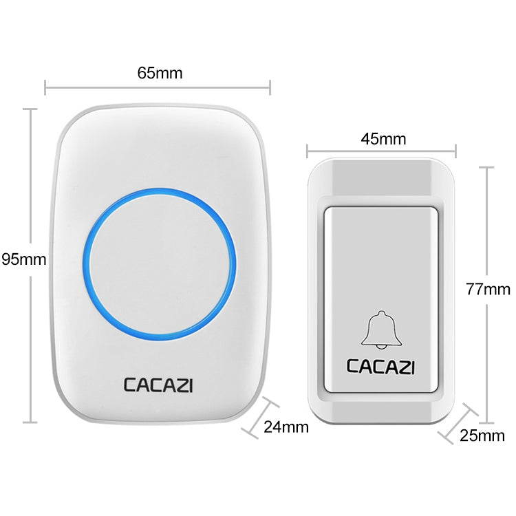 CACAZI A10G Self-Powered Wireless Home Cordless Doorbell with One Button and One Receiver, US Plug (White)