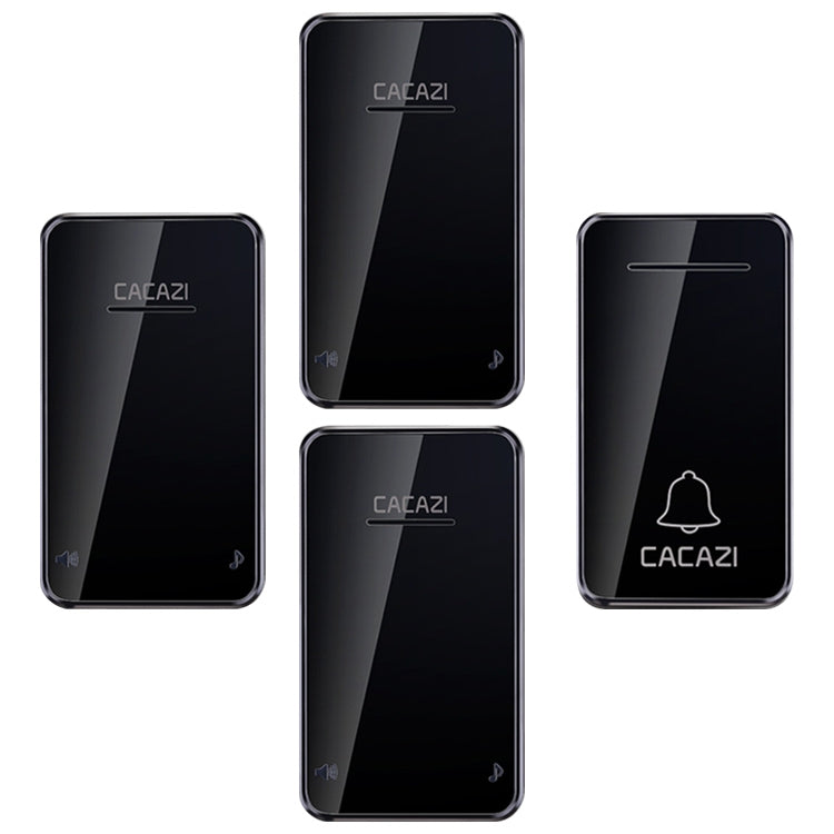 CACAZI FA8 Self-Powered Wireless Doorbell with Three Receivers, Long Range and Customizable Ringtones - US Plug (Black)