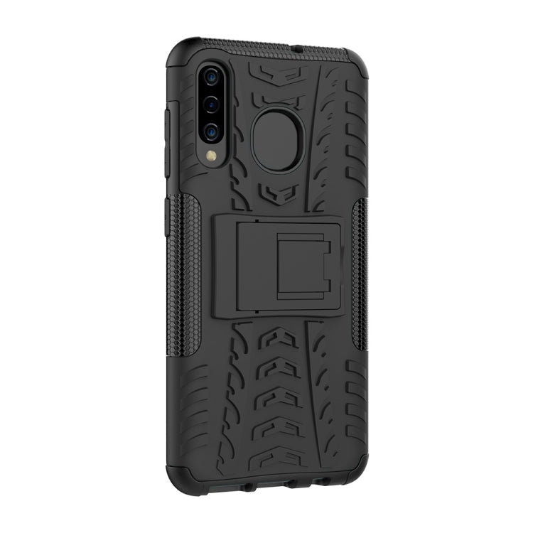 Tire Texture TPU+PC Shockproof Phone Case with Holder (Black) for Galaxy A50 / A20 / A30